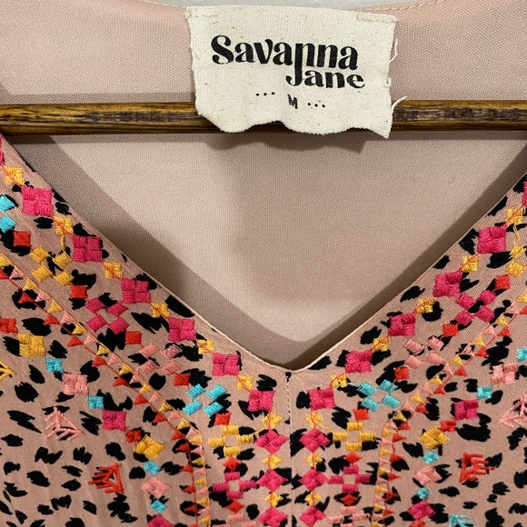 Savanna Jane Boho Festival Leopard Embroidered Tiered Dress Size Medium Babydoll - Picture 9 of 9